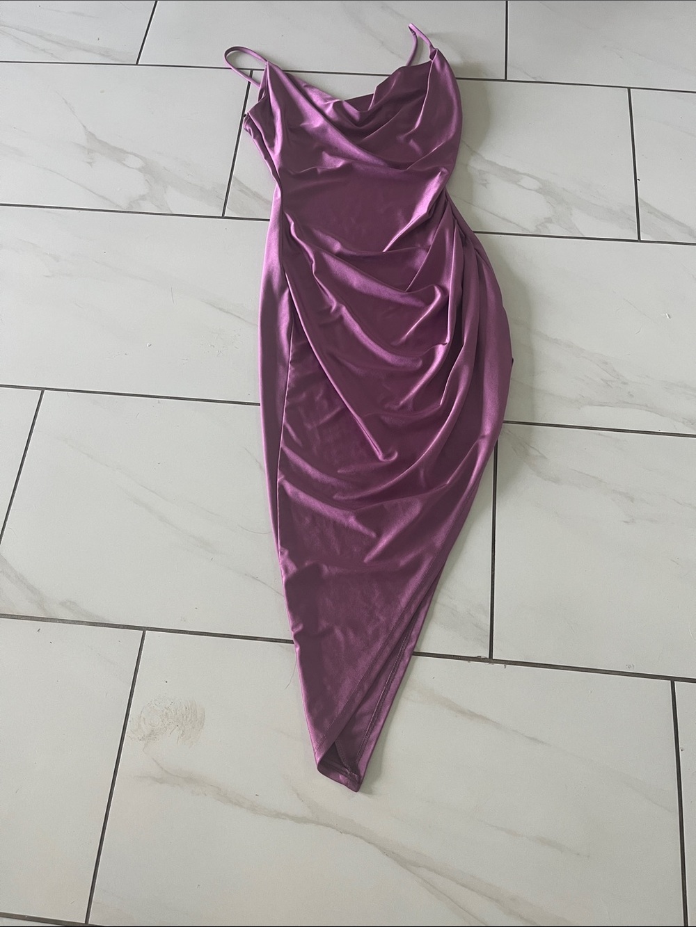Windsor Mauve Satin Asymmetrical Cowl Dress